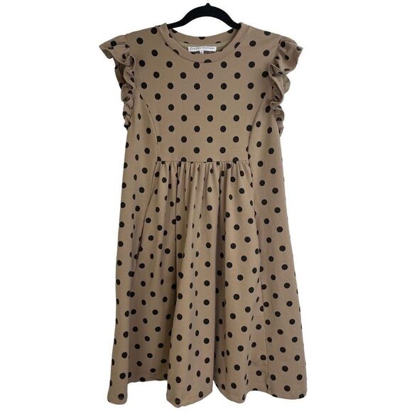 English Factory Brown Flutter Sleeve Dotted Babydoll Mini Dress Size S - Picture 1 of 8